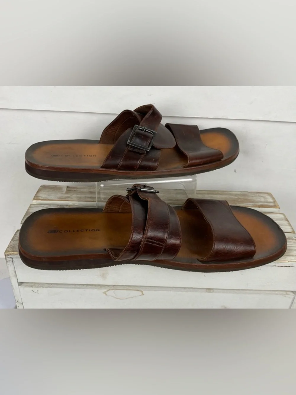 Skechers Collection Men’s leather brown slider sandals with buckle size 12